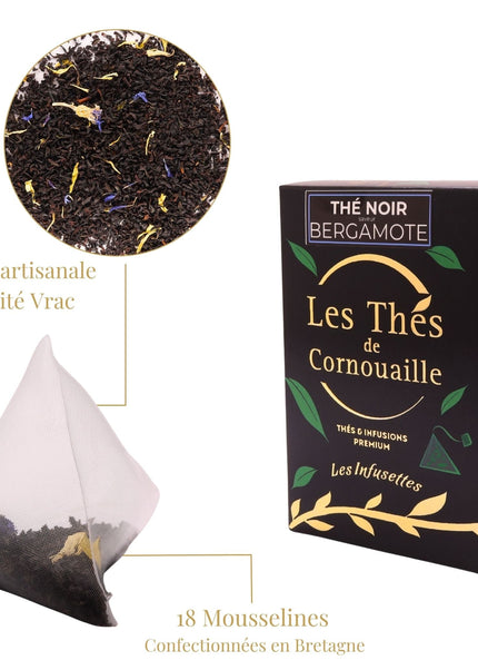 Thé noir Bergamote - 18 Infusettes Pyramides - Les Thés de Cornouaille
