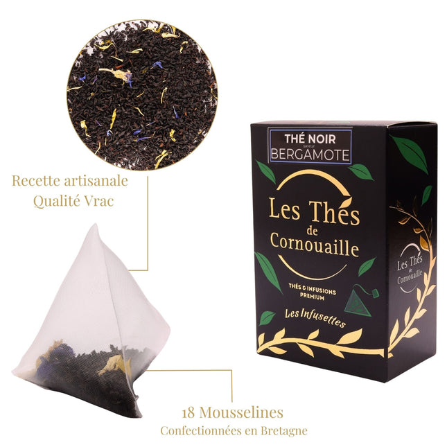 Thé noir Bergamote - 18 Infusettes Pyramides - Les Thés de Cornouaille