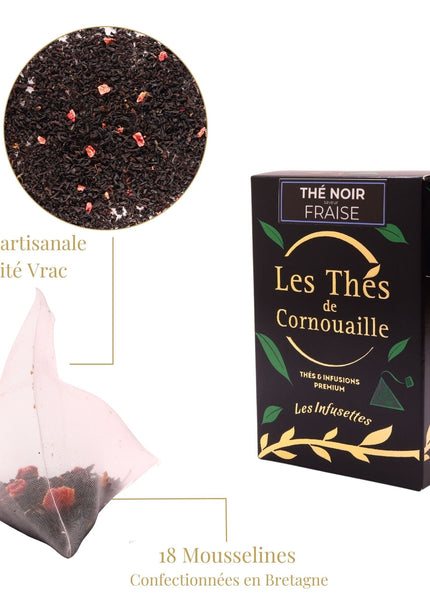 Thé noir Fraise - 18 Infusettes Pyramides - Les Thés de Cornouaille