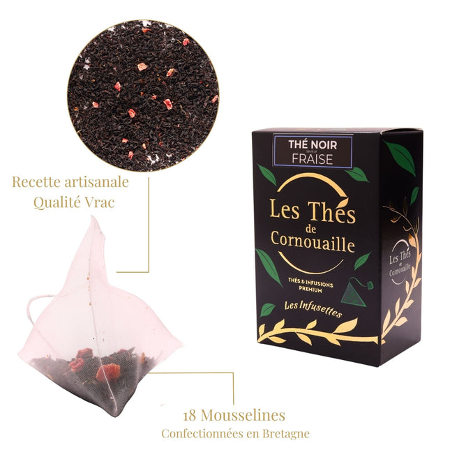 Thé noir Fraise - 18 Infusettes Pyramides - Les Thés de Cornouaille