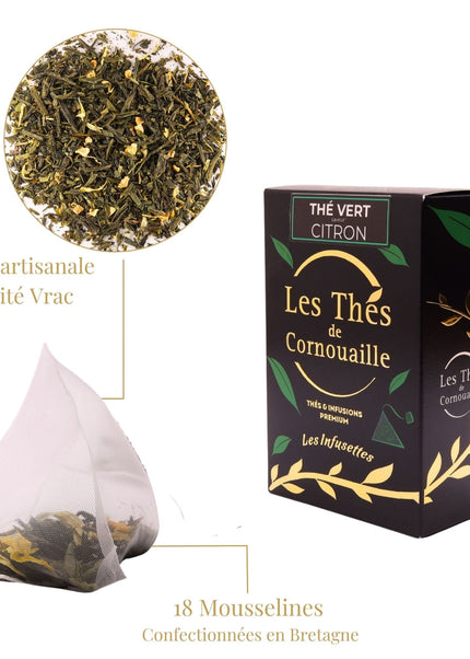 Thé vert Citron - 18 Infusettes Pyramides - Les Thés de Cornouaille