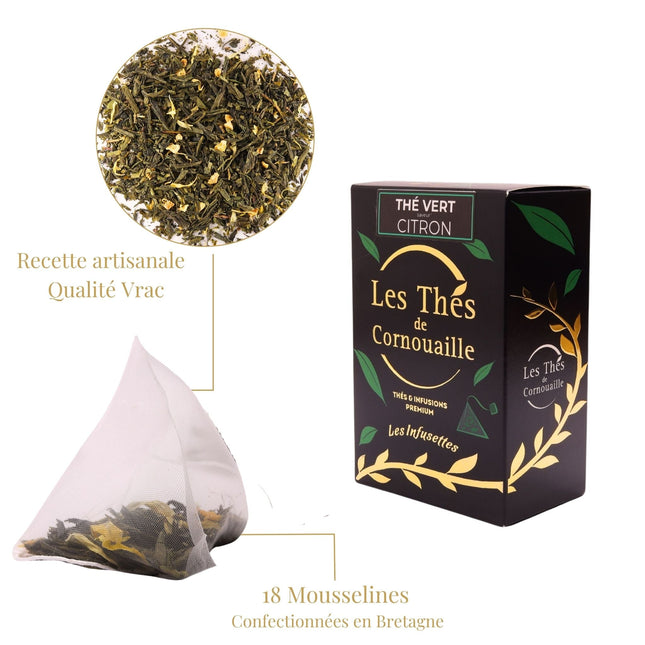 Thé vert Citron - 18 Infusettes Pyramides - Les Thés de Cornouaille