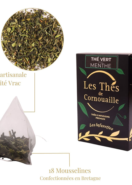 Thé vert Menthe - 18 Infusettes Pyarmides - Les Thés de Cornouaille